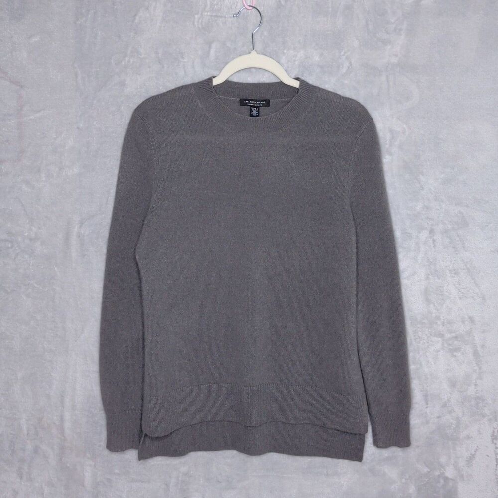SAKS FIFTH AVENUE Gray Cashmere Sweater Size S Crew Neck Quiet Luxury Preppy